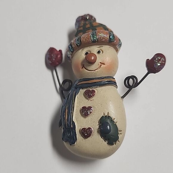 Vintage Ceramic Multi Color Enameled and Glitter Snowman Brooch - Picture 1 of 3